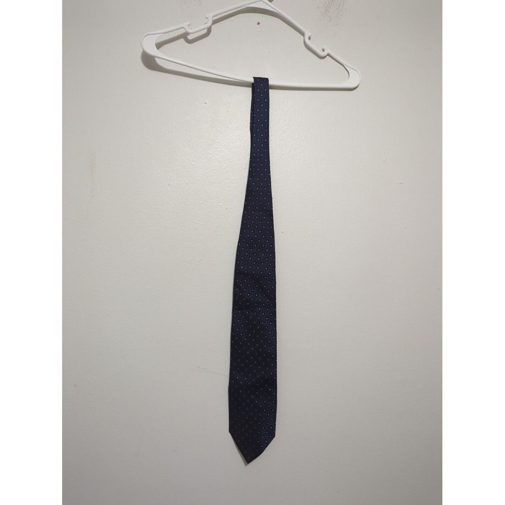 Bergamo New York Mens Navy Blue‎ Polka Dot 100% Silk Hand Made Necktie Classic